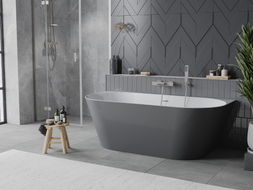 Mexen Oval Slim baignoire autoportante murale 170 x 80 cm, blanche/grise, trop-plein en nickel brossé - 52661708062-97