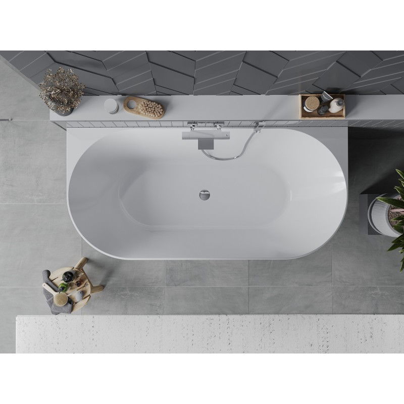 Mexen Oval Slim baignoire autoportante adossée 170 x 80 cm, blanc/noir, trop-plein chromé - 52661708075-01