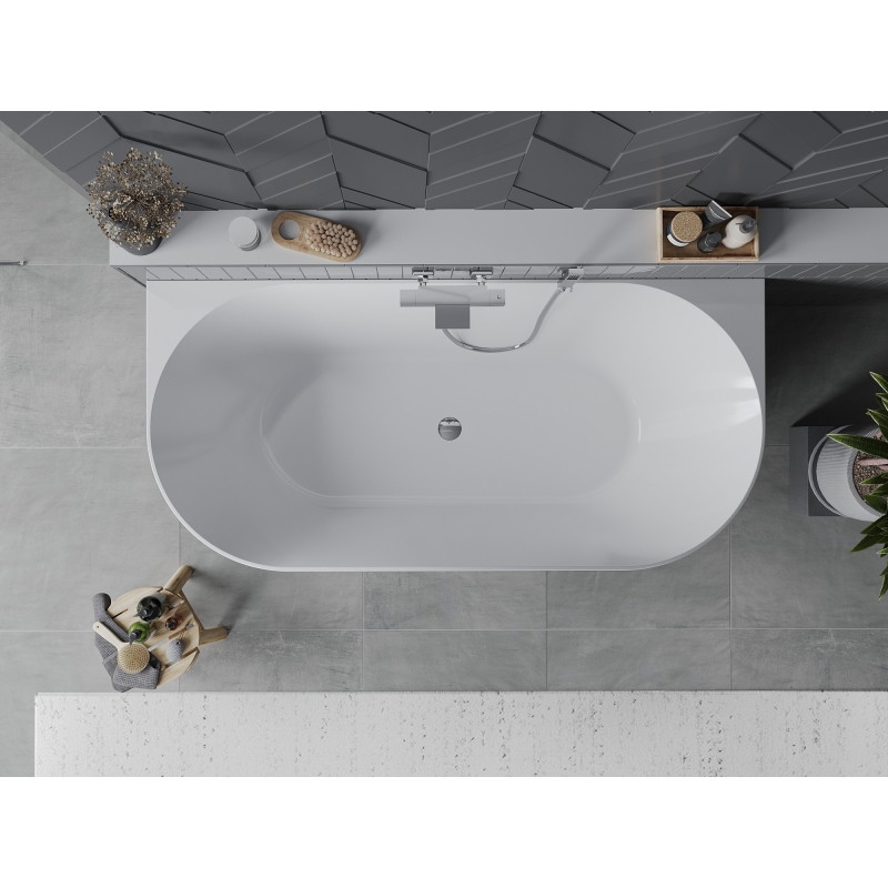 Mexen Oval Slim baignoire autoportante adossée 170 x 80 cm, blanche/noire, trop-plein chromé - 52661708075-01