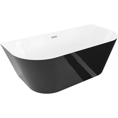 Mexen Oval Slim baignoire autoportante adjacente 170 x 80 cm, blanc/noir, trop-plein chrome - 52661708075-01