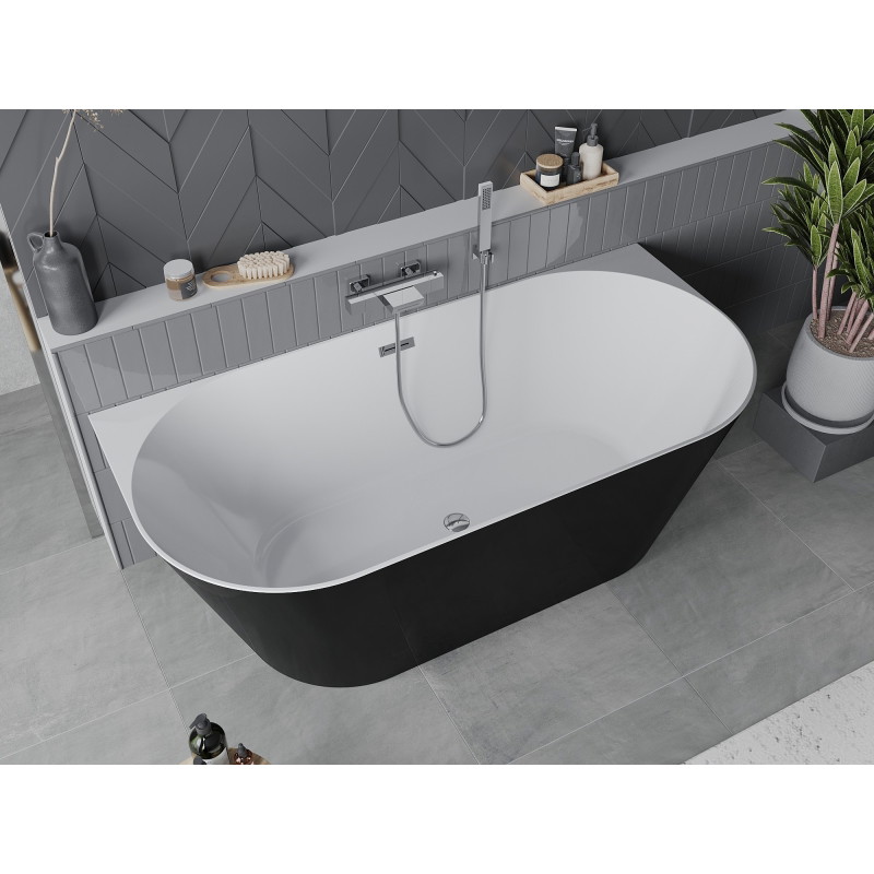 Mexen Oval Slim baignoire autoportante adossée 170 x 80 cm, blanche/noire, trop-plein chromé - 52661708075-01