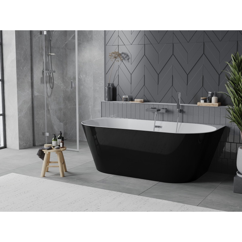Mexen Oval Slim baignoire autoportante adossée 170 x 80 cm, blanche/noire, trop-plein chromé - 52661708075-01
