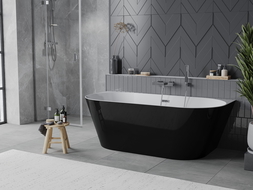 Mexen Oval Slim baignoire autoportante adjacente 170 x 80 cm, blanc/noir, trop-plein chrome - 52661708075-01