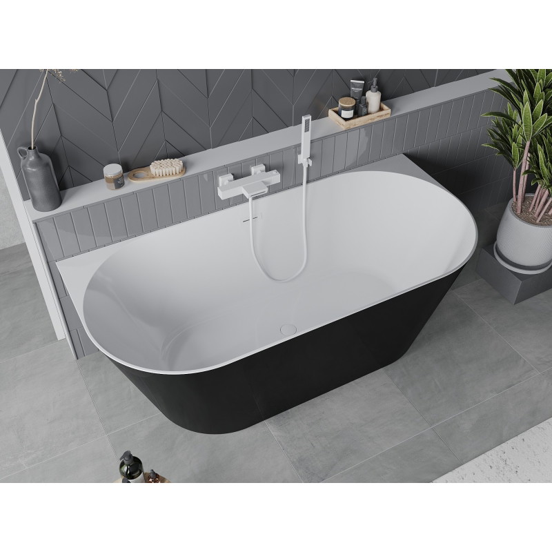 Mexen Oval Slim baignoire autoportante adossée 170 x 80 cm, blanche/noire, trop-plein blanc - 52661708075-20
