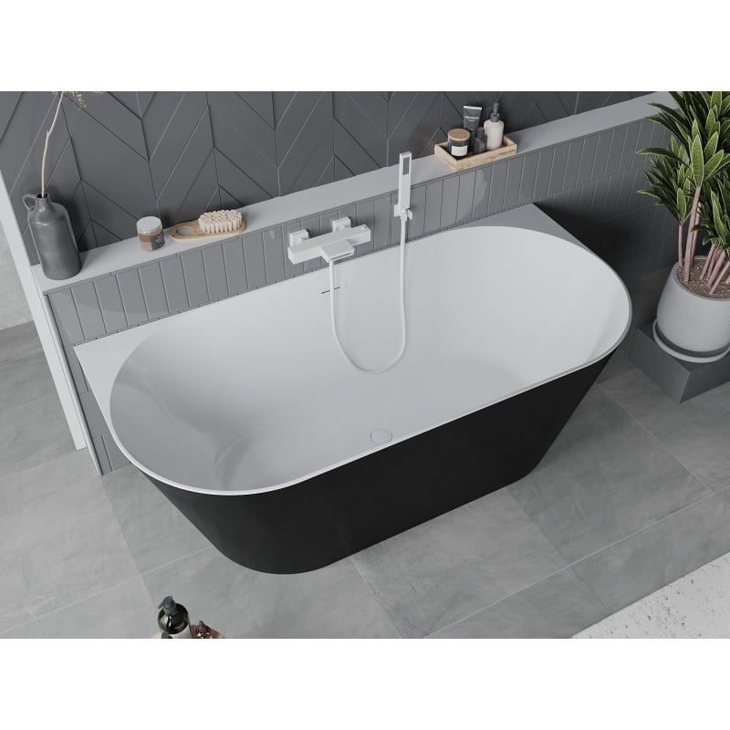 Mexen Oval Slim baignoire îlot adossée 170 x 80 cm, blanche/noire, trop-plein blanc - 52661708075-20