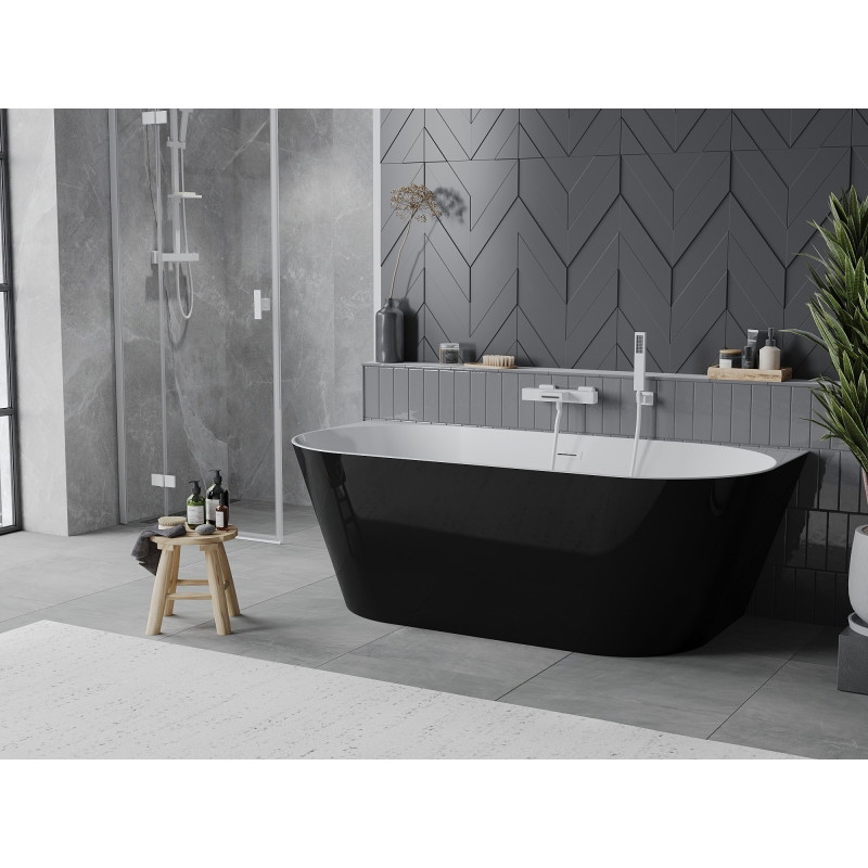 Mexen Oval Slim baignoire autoportante adossée 170 x 80 cm, blanche/noire, trop-plein blanc - 52661708075-20
