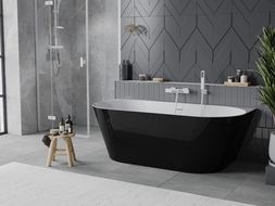 Mexen Oval Slim baignoire autoportante adossée 170 x 80 cm, blanche/noire, trop-plein blanc - 52661708075-20