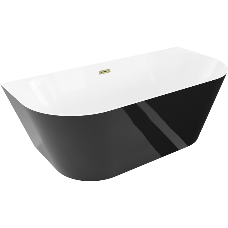 Mexen Oval Slim baignoire autoportante adossée 170 x 80 cm, blanc/noir, trop-plein doré - 52661708075-50