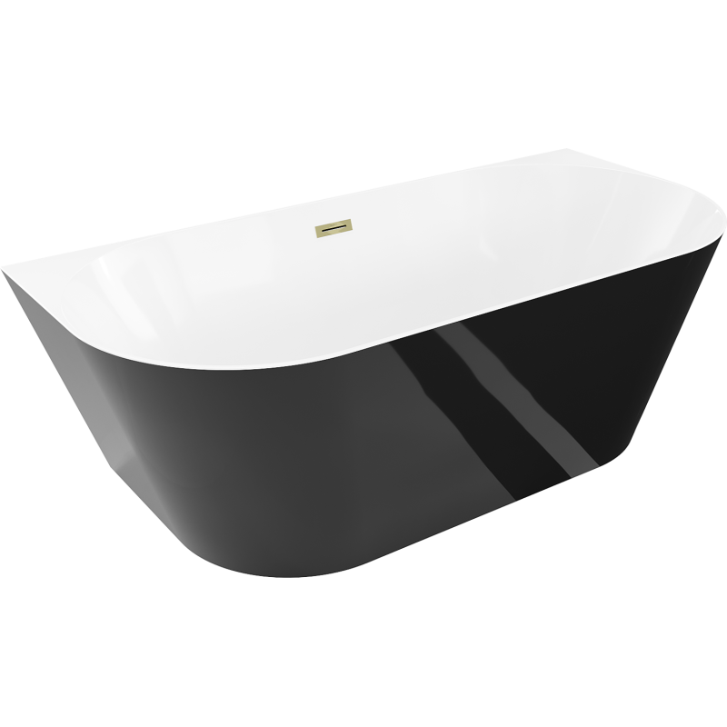 Mexen Oval Slim baignoire autoportante murale 170 x 80 cm, blanche/noire, trop-plein doré - 52661708075-50