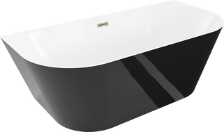 Mexen Oval Slim baignoire autoportante adossée 170 x 80 cm, blanc/noir, trop-plein doré - 52661708075-50