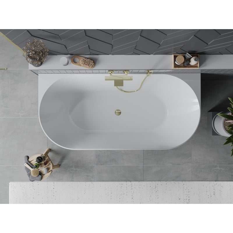 Mexen Oval Slim baignoire autoportante adossée 170 x 80 cm, blanc/noir, trop-plein doré - 52661708075-50