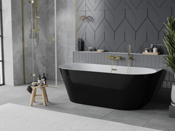 Mexen Oval Slim baignoire autoportante murale 170 x 80 cm, blanche/noire, trop-plein doré - 52661708075-50