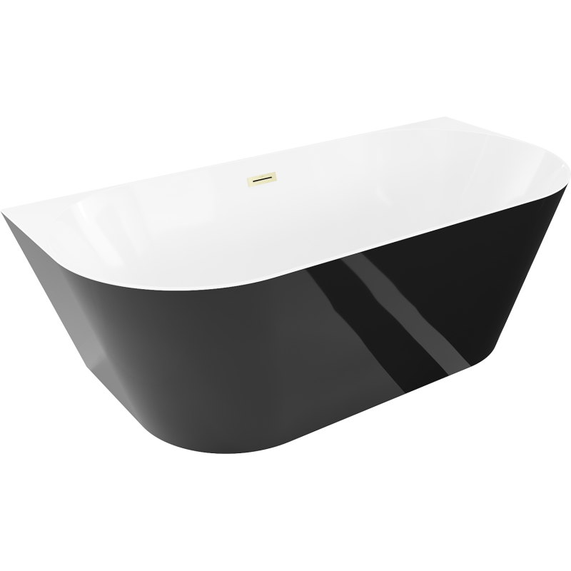 Mexen Oval Slim baignoire îlot adossée 170 x 80 cm, blanc/noir, trop-plein doré brossé - 52661708075-55
