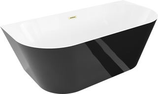 Mexen Oval Slim baignoire autoportante adossée 170 x 80 cm, blanche/noire, trop-plein doré brossé - 52661708075-55