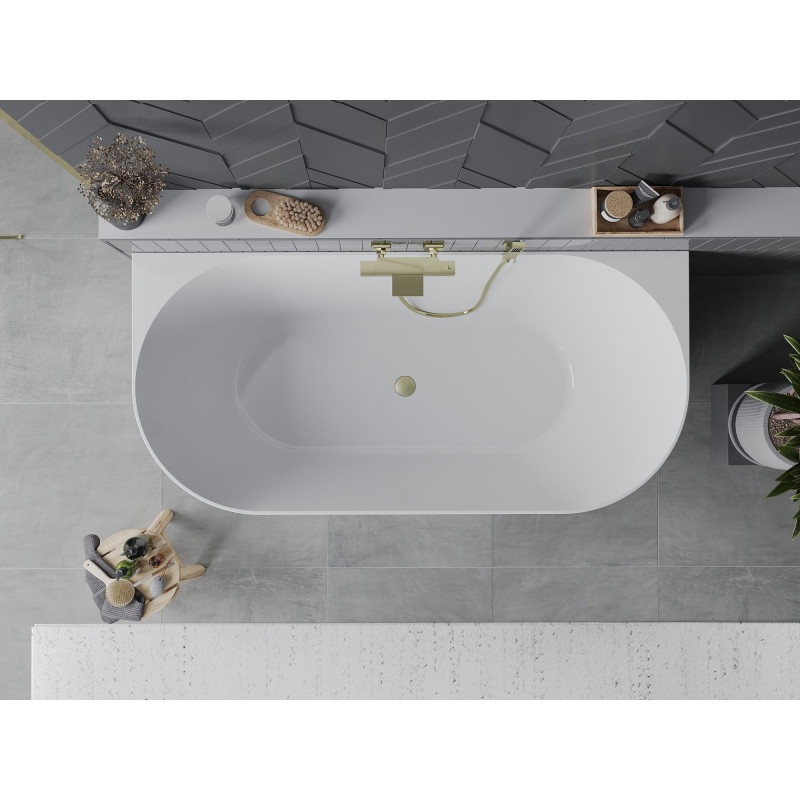 Mexen Oval Slim baignoire autoportante adossée 170 x 80 cm, blanche/noire, trop-plein doré brossé - 52661708075-55