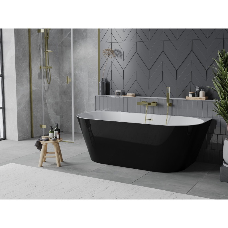 Mexen Oval Slim baignoire autoportante adossée 170 x 80 cm, blanche/noire, trop-plein doré brossé - 52661708075-55