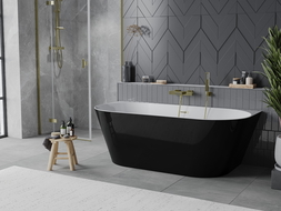 Mexen Oval Slim baignoire autoportante adossée 170 x 80 cm, blanche/noire, trop-plein doré brossé - 52661708075-55