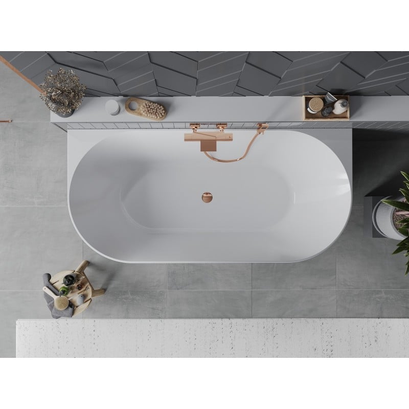 Mexen Oval Slim baignoire autoportante murale 170 x 80 cm, blanc/noir, trop-plein or rose - 52661708075-60
