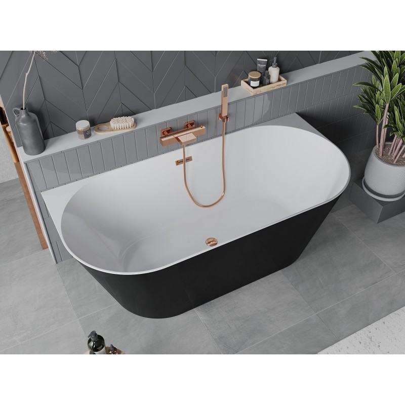 Mexen Oval Slim baignoire autoportante murale 170 x 80 cm, blanc/noir, trop-plein or rose - 52661708075-60