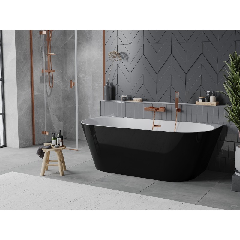 Mexen Oval Slim baignoire autoportante murale 170 x 80 cm, blanc/noir, trop-plein or rose - 52661708075-60