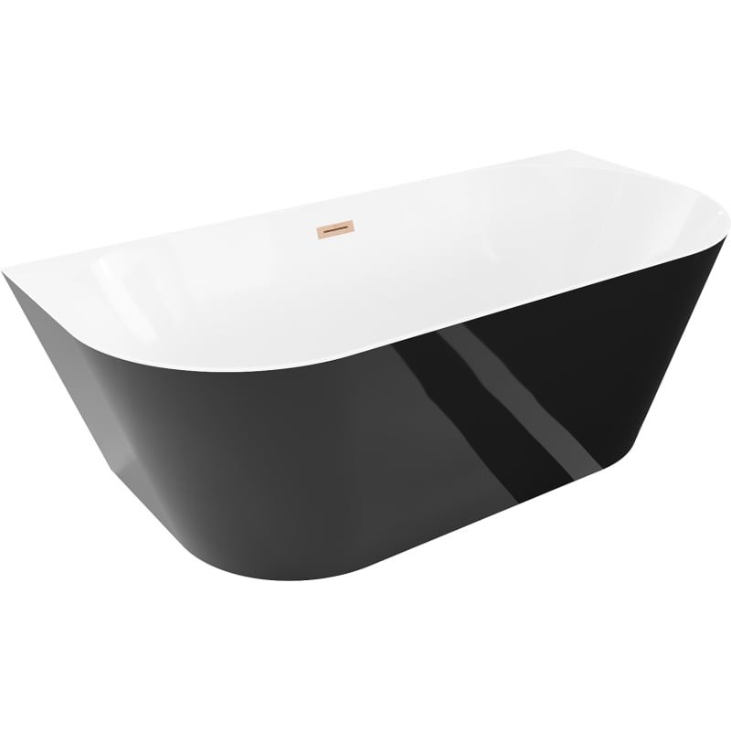 Mexen Oval Slim baignoire autoportante adossée 170 x 80 cm, blanche/noire, trop-plein cuivre brossé - 52661708075-65