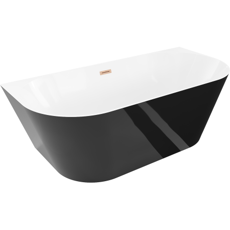 Mexen Oval Slim baignoire autoportante adossée 170 x 80 cm, blanche/noire, trop-plein cuivre brossé - 52661708075-65