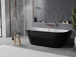 Mexen Oval Slim baignoire autoportante adossée 170 x 80 cm, blanc/noir, trop-plein cuivre brossé - 52661708075-65
