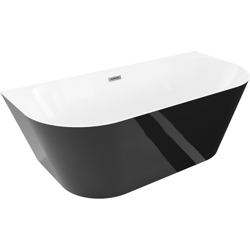 Mexen Oval Slim baignoire autoportante adossée 170 x 80 cm, blanc/noir, trop-plein gun gray brossé - 52661708075-66