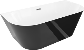 Mexen Oval Slim baignoire autoportante adossée 170 x 80 cm, blanc/noir, trop-plein gun gray brossé - 52661708075-66