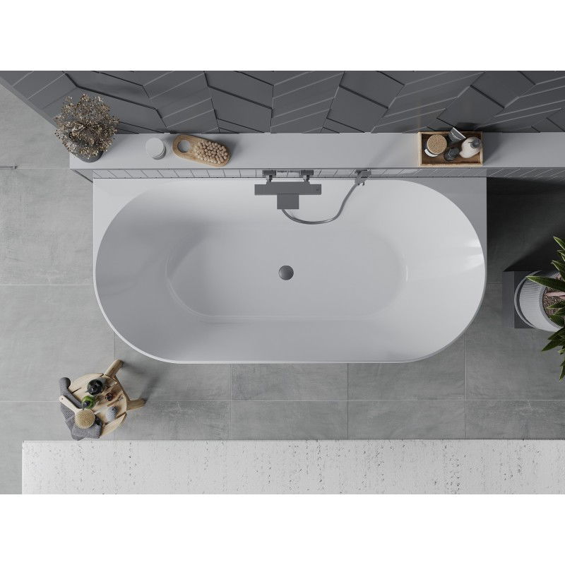 Mexen Oval Slim baignoire autoportante adossée 170 x 80 cm, blanc/noir, trop-plein gun gray brossé - 52661708075-66