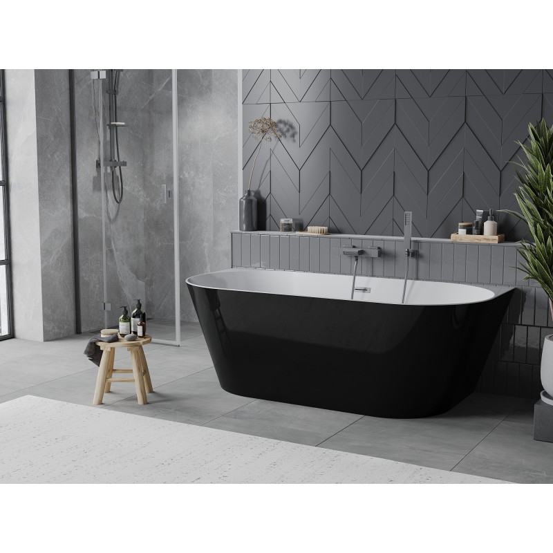 Mexen Oval Slim baignoire autoportante adossée 170 x 80 cm, blanche/noire, trop-plein gris canon brossé - 52661708075-66