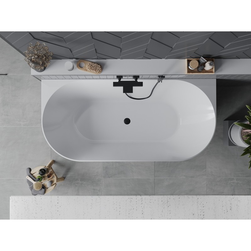 Mexen Oval Slim baignoire autoportante adossée 170 x 80 cm, blanche/noire, trop-plein noir - 52661708075-70