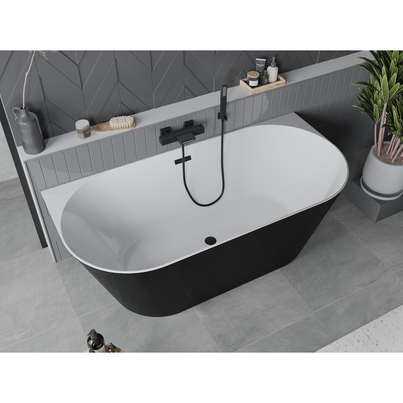 Mexen Oval Slim baignoire autoportante adossée 170 x 80 cm, blanche/noire, trop-plein noir - 52661708075-70