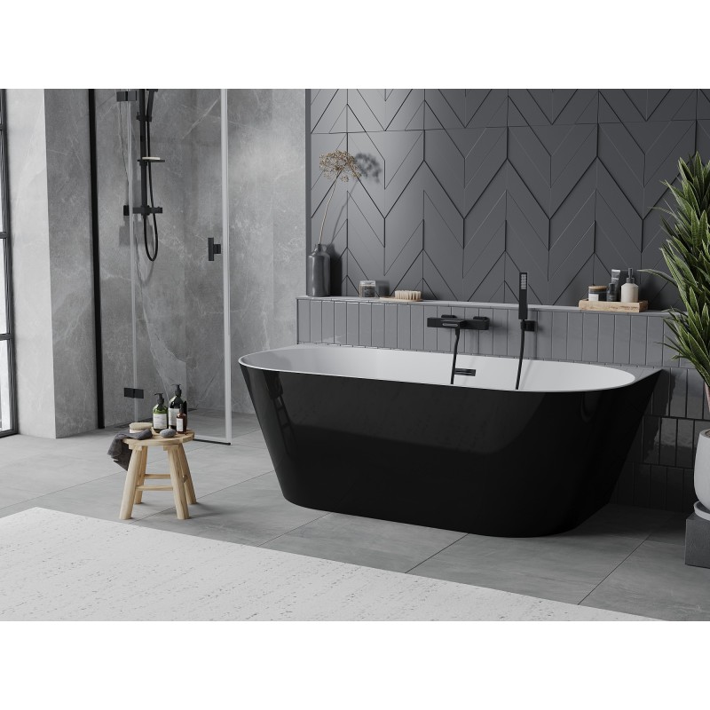 Mexen Oval Slim baignoire autoportante adossée 170 x 80 cm, blanche/noire, trop-plein noir - 52661708075-70