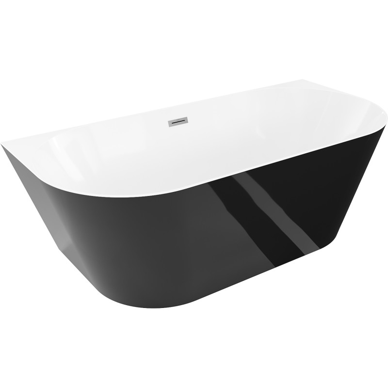 Mexen Oval Slim baignoire autoportante murale 170 x 80 cm, blanc/noir, trop-plein en gun metal - 52661708075-95