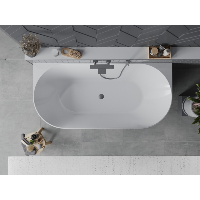 Mexen Oval Slim baignoire autoportante murale 170 x 80 cm, blanc/noir, trop-plein en gun metal - 52661708075-95