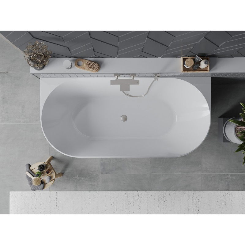 Mexen Oval Slim baignoire autoportante adossée 170 x 80 cm, blanc/noir, trop-plein nickel brossé - 52661708075-97