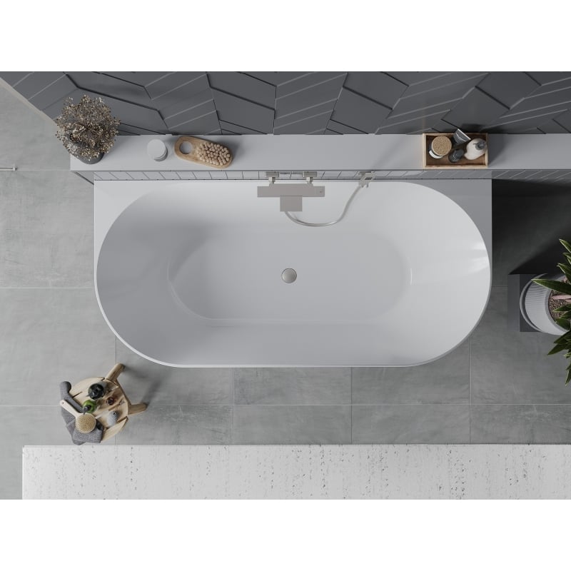 Mexen Oval Slim baignoire autoportante adossée 170 x 80 cm, blanche/noire, trop-plein en nickel brossé - 52661708075-97