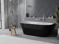 Baignoire Mexen Oval Sim autoportante adossée 170 x 80 cm, blanche/noire, trop-plein nickel brossé - 52661708075-97