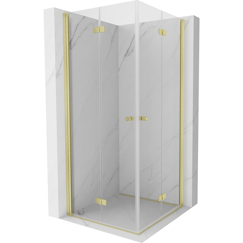 Mexen Mist-F Duo cabine de douche pliante 90 x 90 cm, transparente, or brossé - 8A6-090L-090P-55-00