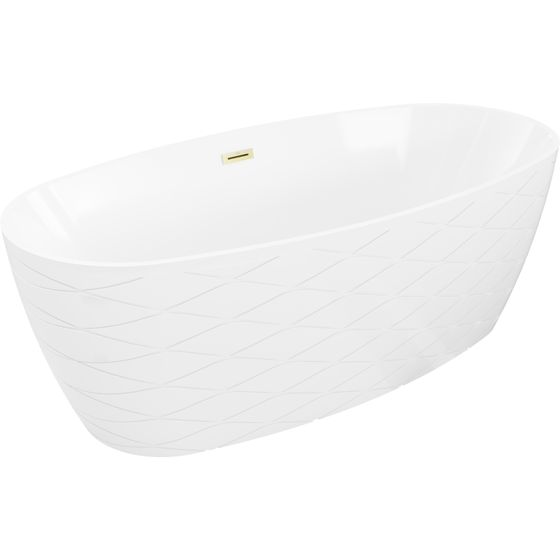 Mexen Olea baignoire autoportante motif 170 x 80 cm, blanche, trop-plein doré brossé - 52821708000-55