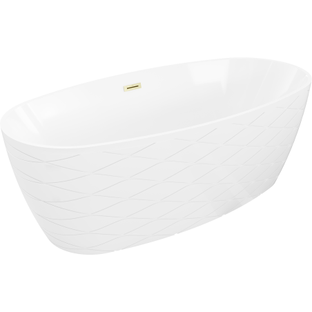 Mexen Olea baignoire autoportante motif 170 x 80 cm, blanche, trop-plein doré brossé - 52821708000-55