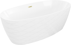 Mexen Olea baignoire autoportante motif 170 x 80 cm, blanche, trop-plein doré brossé - 52821708000-55