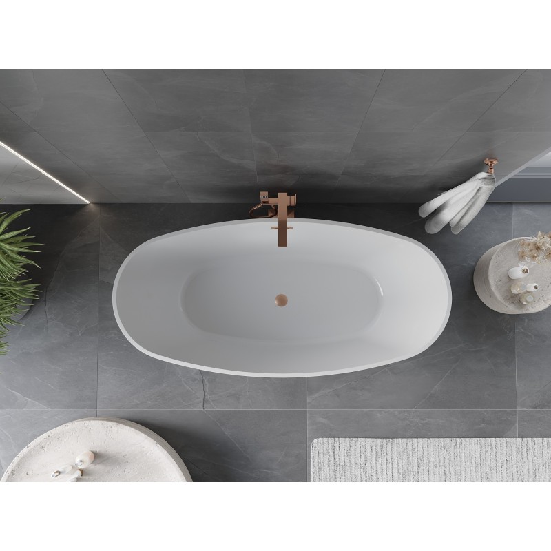 Mexen Olea baignoire autoportante motif 170 x 80 cm, blanche, trop-plein cuivre brossé - 52821708000-65