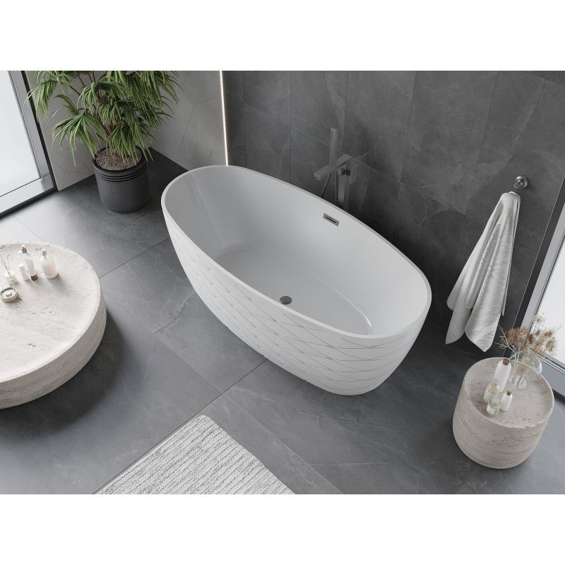 Mexen Olea baignoire autoportante motif 170 x 80 cm, blanche, trop-plein gun gray brossé - 52821708000-66