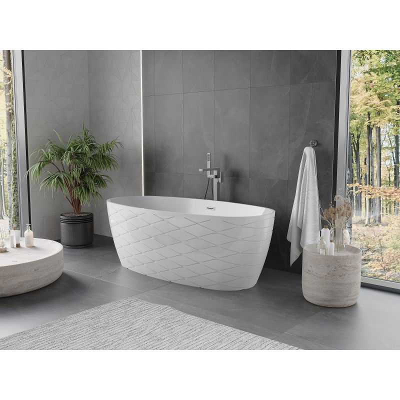 Mexen Olea baignoire autoportante motif 170 x 80 cm, blanche, trop-plein gun gray brossé - 52821708000-66