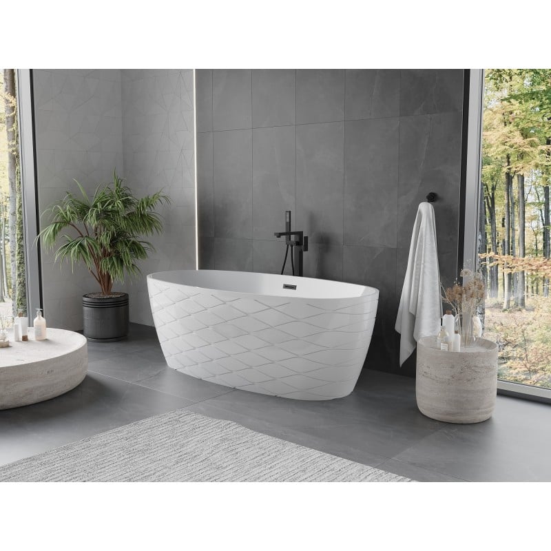 Mexen Olea baignoire autoportante motif 170 x 80 cm, blanche, trop-plein noir - 52821708000-70