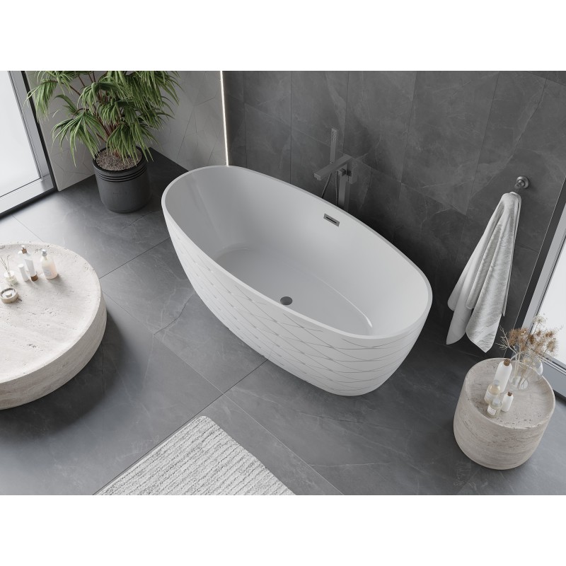 Mexen Olea baignoire autoportante motif 170 x 80 cm, blanche, trop-plein gun metal - 52821708000-95