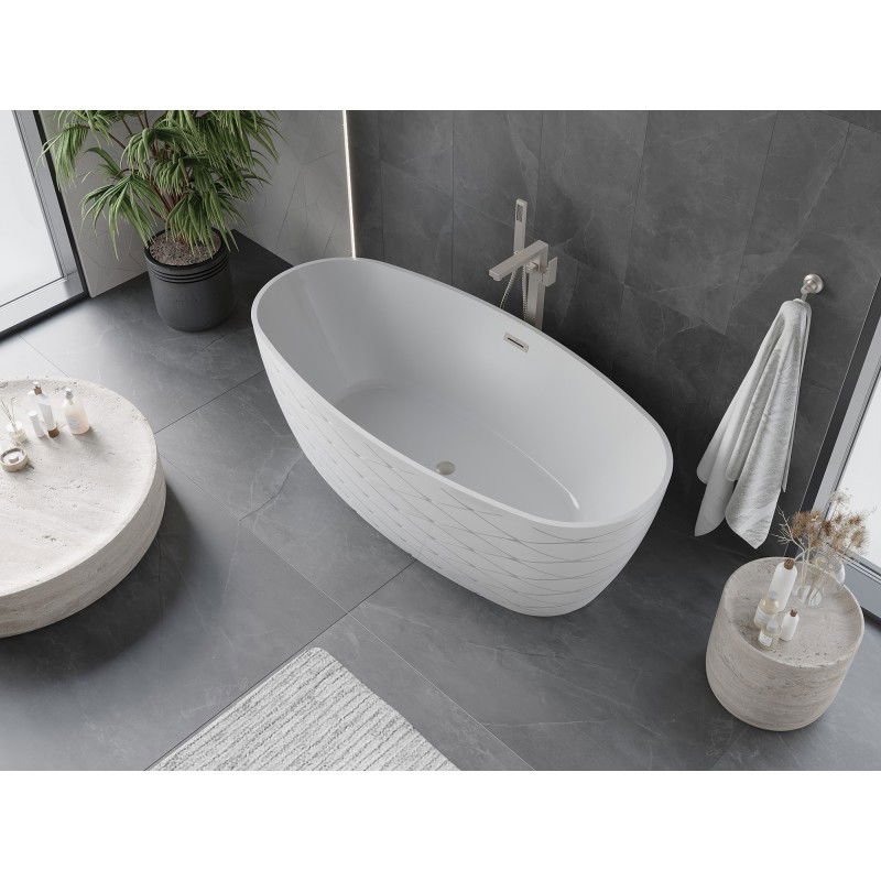 Mexen Olea baignoire autoportante motif 170 x 80 cm, blanc, trop-plein nickel brossé - 52821708000-97