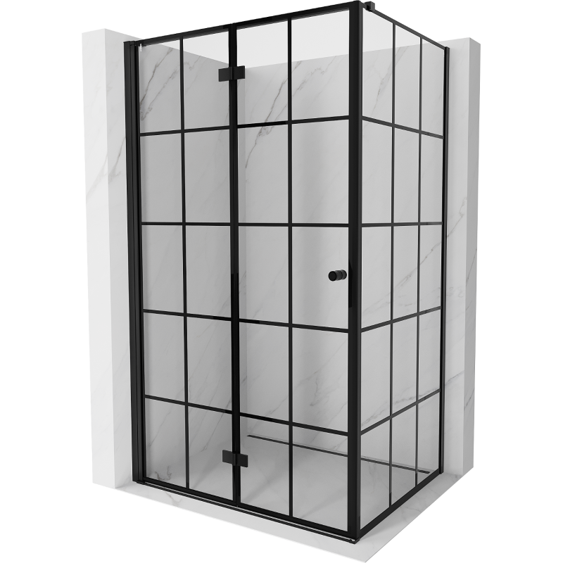 Mexen Mist-F cabine de douche pliante gauche 90 x 75 cm, quadrillage noir, noir - 8A6T-090-075-70-77-L